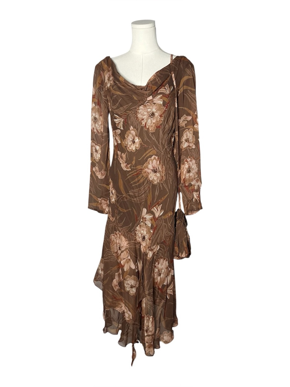 Y2K Vintage Cowl Neck Long Sleeve Asymmetrical Fairycore Dress & Matching Pouch